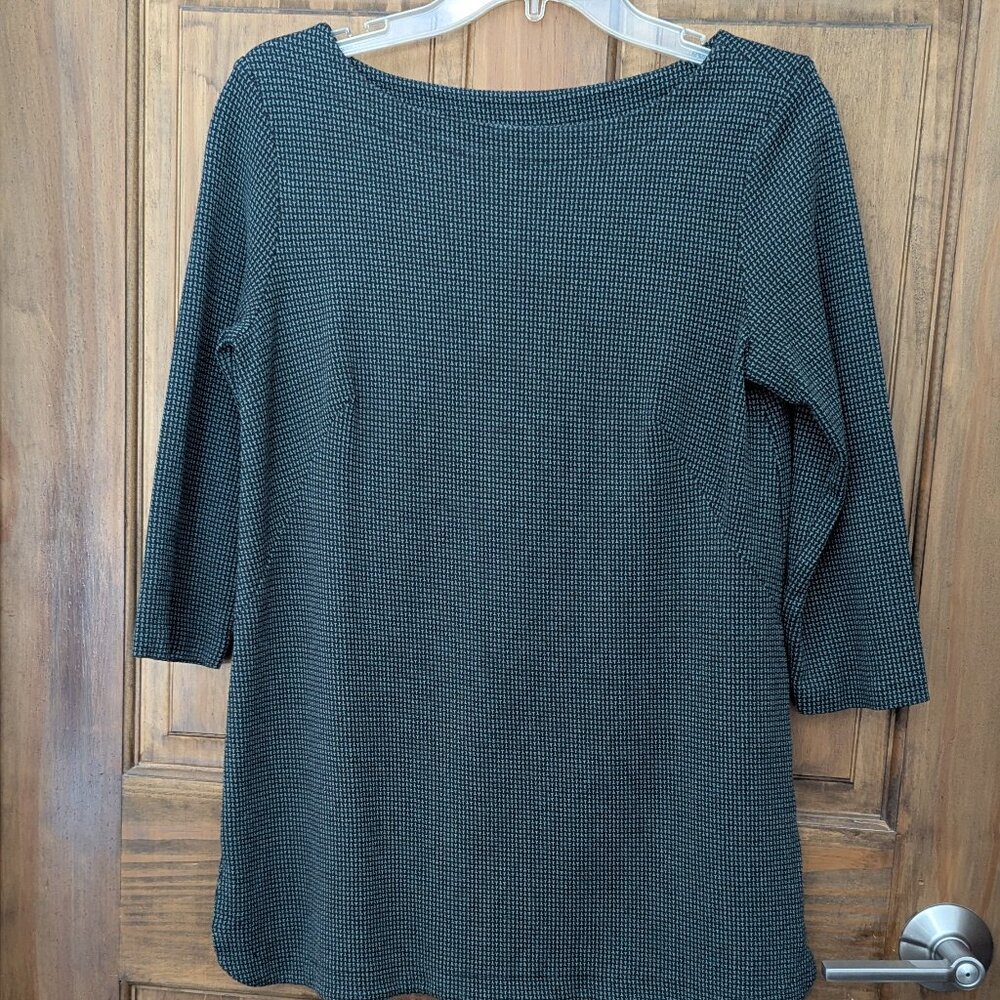 J.Jill Women's Blue & Black Micro Print Pull-Over 3/4 Sleeve Knit Top. Size Sm.